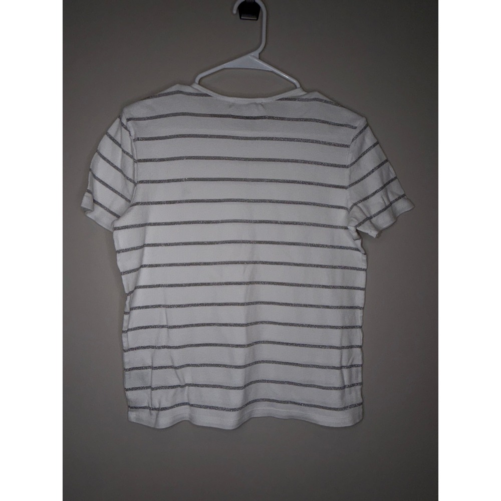 Lauren Ralph Lauren White Silver Metallic Stripe Short Sleeve Tee Smal - Picture 7 of 7